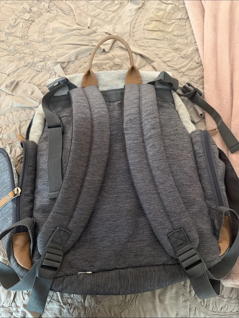 Eddie Bauer Two-Tone Gray Backpack with Brown Accents